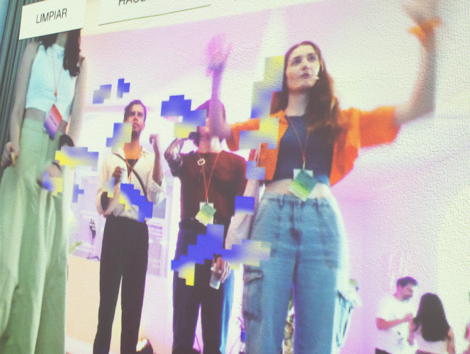 Speakers testing an interactive motion-sensing screen